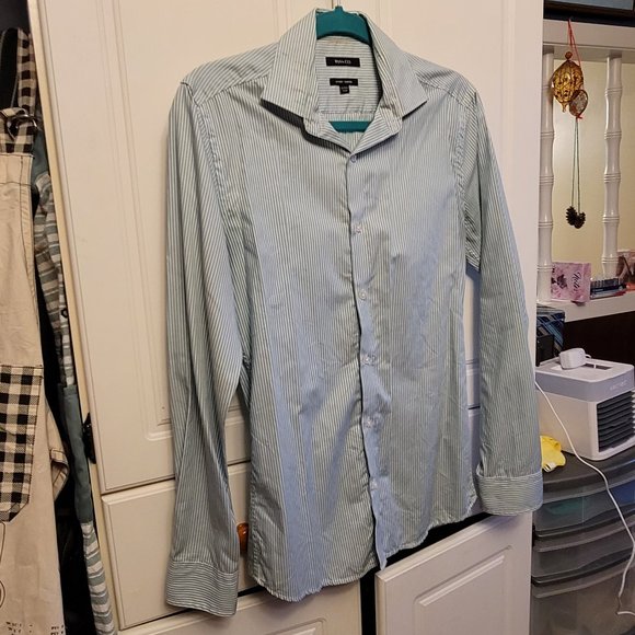 💖2 for $30!💖  RW&CO. Green and White Stripe Button Up Collar Shirt - Picture 1 of 8